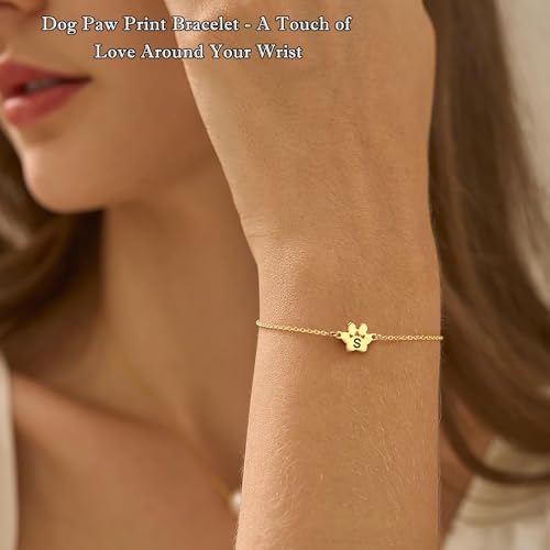 Dog Memorial Gifts for Loss of Dog Paw Initial Bracelet for Women with Heart Dogs Mom Gifts Adjustable Pet Paw Gold Bracelets for Women Memorial Gift for Pet Lover Birthday Jewelry - style: single dog paw L
