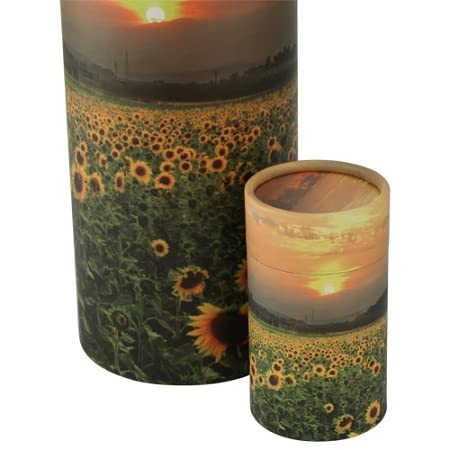 Sunflowers Scattering Tube - Extra Small, Biodegradable Cremation Urn for Ashes, Extra Small Sized Cremation Urn, 5.25 Inches High - color: Sunflowers