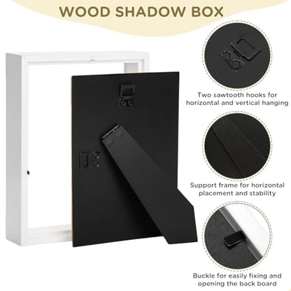 2 Pack Shadow Box Frame 11"x 14" - Wood Deep Shadowbox with Glass - size: 11×14-2pcs-white