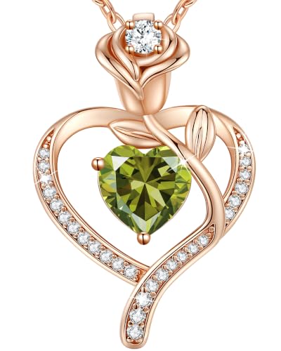 925 Sterling Silver Rose Love Heart Birthstone Necklaces for Women Jewelry | Hypoallergenic Nickel-Free & Lead-Free Pendant,Birthday Anniversary Christmas Gift for Women Wife Mom Girlfriend - color: Rose Gold-08-Aug