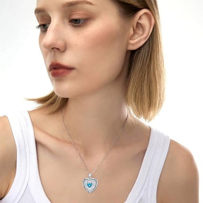 Heart Locket Necklace 925 Sterling Silver Personalized Picture Locket Pendant Birthday Christmas Jewelry Memorial Gifts for Women - color: December Crystal Locket