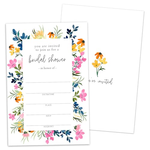 WwongxianB Bridal Shower Invitations, Wildflower Invites for Mr and Mrs New Couples, 25 Fill In Wedding Shower Invitation with Envelopes, Wedding & Bridal Shower Party Favor Decorations -N21 - color: Wildflower02