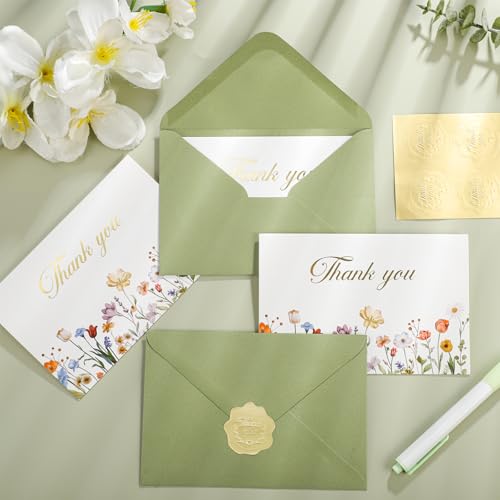 Thboxes 50 Pack Thank You Cards with Envelopes, Teacher Thank You Card Bulk - style: Flowers