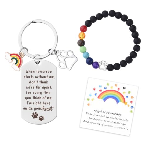 Sisadodo Rainbow Bridge Dog Memorial Gifts for Loss of Dogs Cats Rainbow Bridge Bracelet Keychains Paw Crystal Sun Catcher - color: Bracelet Card and Crystal Suncatcher