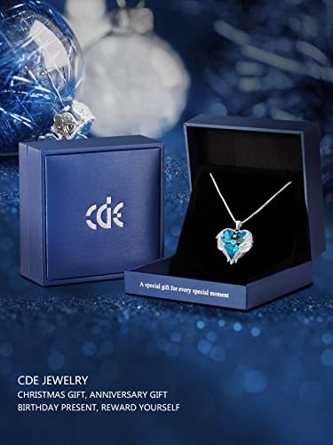 CDE Angel Wings Heart Birthstone Pendant Necklace Gift for Women | Silver/Gold Tone,Ideal Birthday & Anniversary Jewelry Gift for Wife,Girlfriend,Her - color: White-12b-Dec-Blue Zircon Birthstone