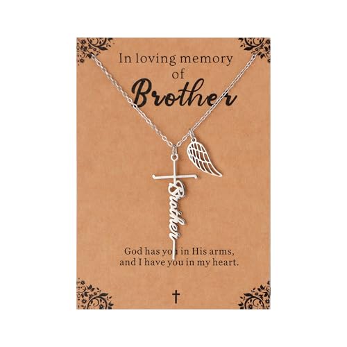 Lcherry Cremation Cross Necklace for Women - Angel Wing Faith Cross Necklace Memorial Gifts Religious Jewelry for Women - style: Brother
