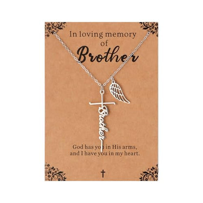 Lcherry Cremation Cross Necklace for Women - Angel Wing Faith Cross Necklace Memorial Gifts Religious Jewelry for Women - style: Brother