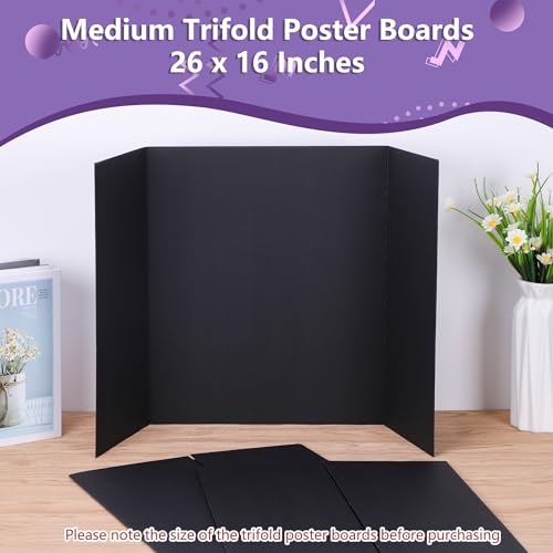 AKONEGE 3 Pack Medium Trifold Poster Board 26" x 16" Tri Fold Poster Boards Black Corrugated Cardboard Project Boards for Presentations, School Projects, Science Fair, Exhibition Event Display - size: 26" x 16" (Medium)