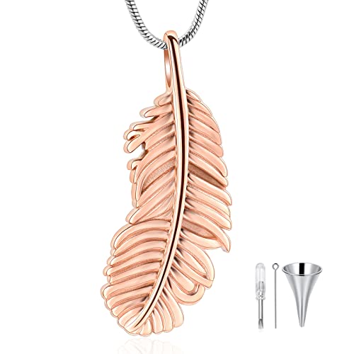 Cremation Jewelry Feathers Urn Necklace for Ashes Stainless Steel Memorial Keepsake Pendant for Women Men - color: Customize