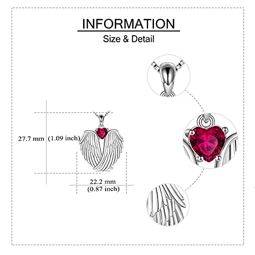 YFN Angel Wings Necklace 925 Sterling Silver Guardian Angel Wings Pendant Necklace Birthstone Necklace for Women Girls Christmas Jewelry Gifts - color: July wings