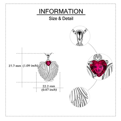 YFN Angel Wings Necklace 925 Sterling Silver Guardian Angel Wings Pendant Necklace Birthstone Necklace for Women Girls Christmas Jewelry Gifts - color: July wings