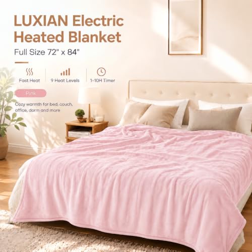 Electric Heated Blanket,Flannel and Sherpa,Full 72x84in,Light Pink,Gift - color: C-light Pink, size: 72x84inches-Full