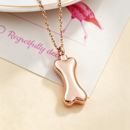 Custom Dog Bone Memorial Pendant Necklace with Paw Print, Stainless Steel Personalized Pet Cremation Jewelry Puppy Animal Urn Pendant Best Friends Friendship Pet Keepsake Gifts Dog Urn Necklace for Ashes for Dog Lovers - color: Rose Gold