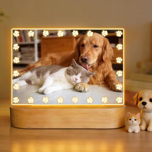 Dog Memorial Picture Frame, Dog Gifts for Pet Loss, 4x6 LED Frame Night Light with Paw Prints, Remembrance Sympathy Gift for Cat Owner Pet Lover, Personalized Home Bedroom Tabletop Decor Keepsake Lamp - color: Yellow Paw