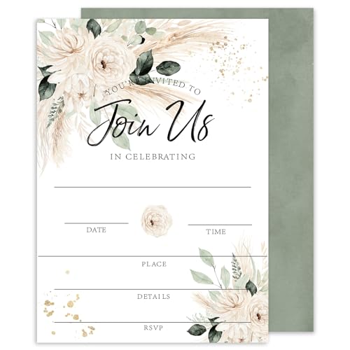 Whaline 25 Sets Floral Invitations with Envelopes Stickers Watercolor Flower Invitation Cards Fill in Blank Invites for Wedding Bridal Baby Shower Birthday, 5 x 7 Inch - style: Watercolor Floral