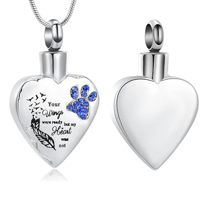 memorial jewelry Your Wings were Ready, But My Heart was Not Stainless Steel Carved Locket Cremation Urn Necklace for Pet Dog Cats - color: Customize
