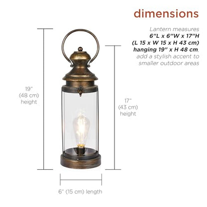 Alpine Corporation ILT102HH-S-GD Gold Metal & Glass Lantern with Warm White LED Light, LED Patio Light, 17" H, Small, Gold - style: 19" H - Gold Metal and Glass w/ Light