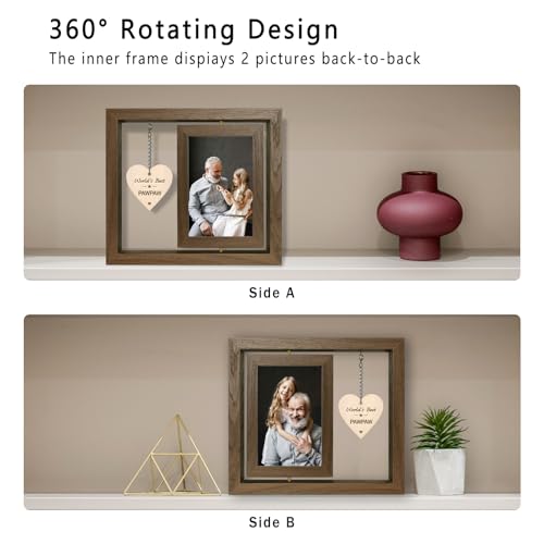 EYITUPC Rotating Wood Pawpaw Picture Frame Gift for Birthday | 4x6 Double Photo Frame, Thoughtful Pawpaw Gifts for Father's Day Christmas - color: World's Best Pawpaw