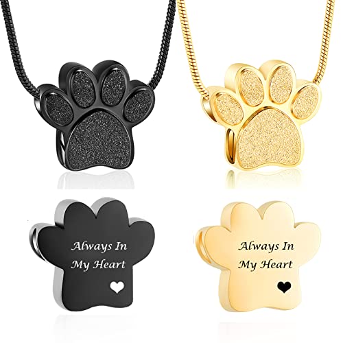 zeqingjw Pet Cremation Jewelry for Ashes Pendant Paw Print Pet Heart Urn Necklace Memorial Keepsake Jewelry for Pet/Dog's/Cat's Ashes - color: 2PCS Paw Print BG