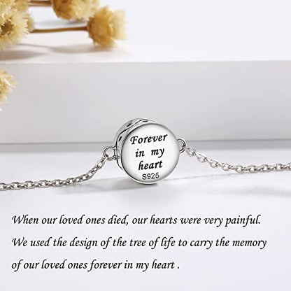 ZOEXUE Infinity/Tree of Life/Rose/Angel Wings/Heart Urn Bracelet for Ashes 925 Sterling Silver Cremation Bracelet for Ashes Keepsake Ashes Urns Jewelry Women Loved Ones - style: Tree of life urn bracelet