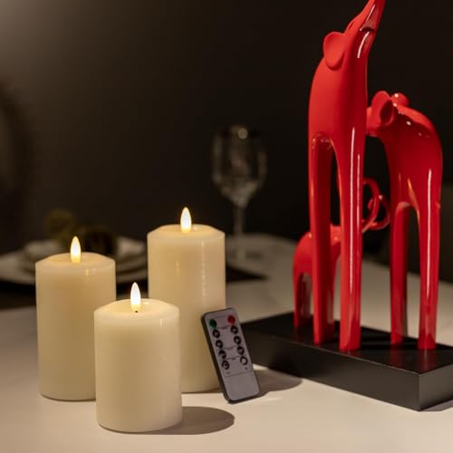 ANGELLOONG Flameless Pillar Candles with Remote, Real Wax Electric Candles - color: Ivory White(Concave top)