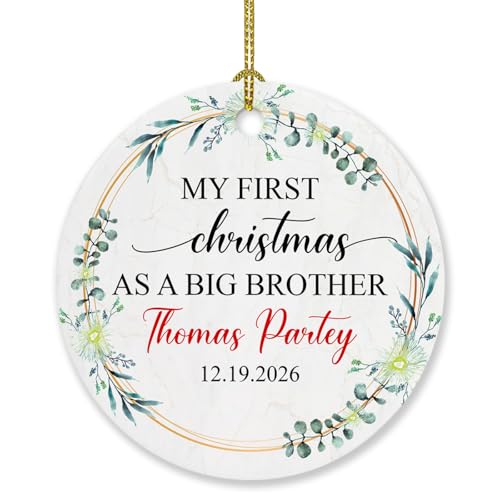 Personalized My First Christmas As A Big Brother Ornament, Custom Name & Date Christmas Brother Ornaments, My 1st Xmas As a Big Brother Ornament Keepsakes Gifts for Sibling Christmas Tree Decoration - color: My First Christmas as a Big Brother Ornament