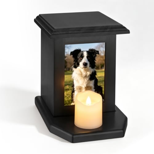 Dletay Pet Urn for Dogs 5.51 Inch with Photo Frame Memorial Small Cremation Urn for Dog Cat Ashes Decorative Pet Ashes Keepsake Memory Box Black