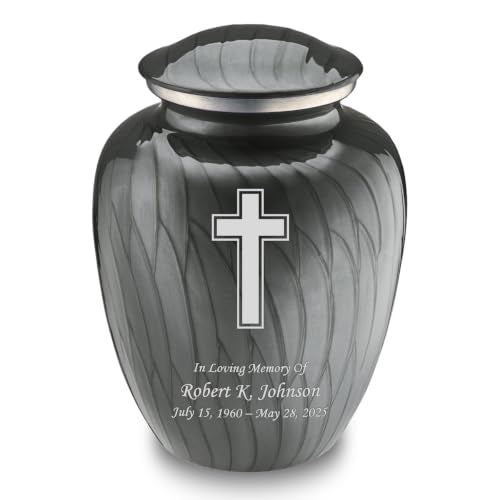 Embrace Cross Urns for Human Ashes, Cremation Urns for Adult Ashes Men & Women, Cremation Urn for Home, 200 cu. in. Custom Single or Double-Sided Engraving (Pearl Silver) - color: Pearl Silver