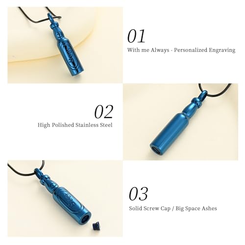 Oinsi Beer Bottle Cremation Jewelry for Ashes Stainless Steel Cylinder Tube Memorial Urn Necklace Keepsake Pendant Jewelry for Human Ashes with Filling Kits - color: A-Blue