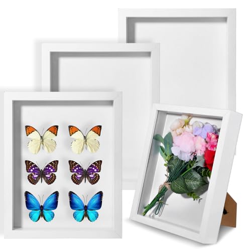 4 Pack 8"x 10" Shadow Boxes Frame Display Cases Wood Deep Shadow Box for Photos, Dried Flowers, Handicrafts Picture Frames for Wall Tabletop (White)
