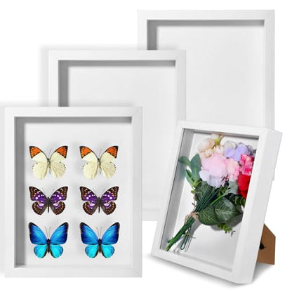 4 Pack 8"x 10" Shadow Boxes Frame Display Cases Wood Deep Shadow Box for Photos, Dried Flowers, Handicrafts Picture Frames for Wall Tabletop (White)