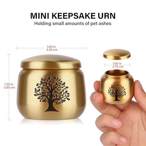 Small Keepsake Urns for Human Ashes Set of 4,Mini Urns for Ashes Made of Brass with Tree of Life Pattern Engraved,Small Cremation Keepsakes for Pet Ashes - size: 1.6''x1.5'',4pcs