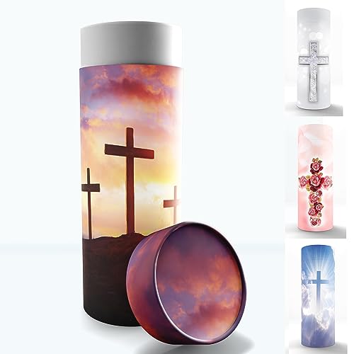 Three Crosses Scattering Tubes for Human Ashes TSA Approved Scattering Urn and Eco-Friendly Biodegradable Urns for Human Ashes & Biodegradable Urn for Burial at Sea - color: Sunset Crosses, size: Small 8.5"x3"