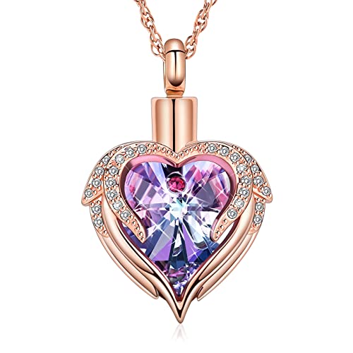 shajwo Angel Wing Heart Urn Necklace for Ashes - color: Rose Gold-Purple