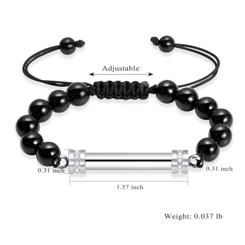 Cylinder Cremation Bracelet for Ashes Urn Jewelry Stainless Steel Memorial Keepsake Urn Bracelet Bangle Ashes Holder - color: Adjustable Bead Bracelet-Silver