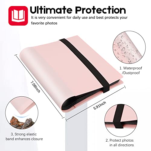 Aevdor Small 4x6 Photo Album, 64 Pockets, Black Pages, Elastic Band, Pink | Compact 4x6 Photo Book for Family, Wedding, Baby, Travel, Postcards and Recipe Cards. One Album is Included - color: Pink