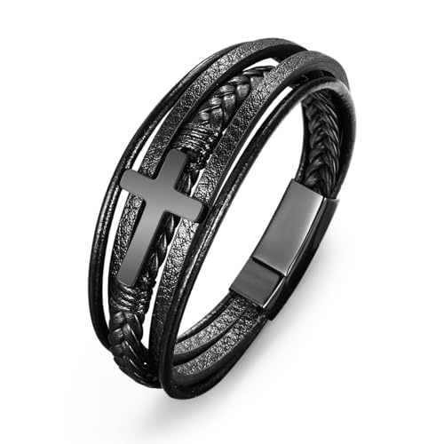 abooxiu Cremation Bracelet for Ashes Leather Urn Bracelet Cremation Jewelry Ash Bracelets Memorial Bangle Ashes Keepsake for Women Men - style: Cross