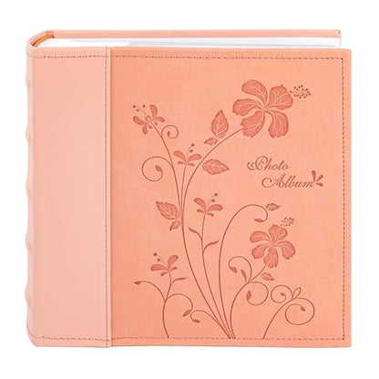 Photo Album Hold 200 4x6 Photos with Memo Writing Space (Pink) | Faux Leather Picture Book Fits 4x6 Photo, 200 Pockets Great for Wedding Family Holidays - color: Pink