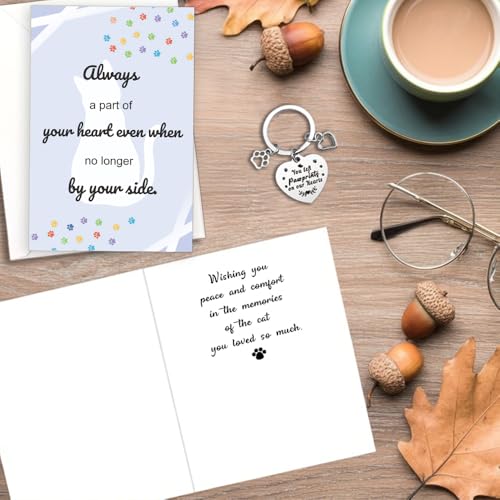 Pet Sympathy Card for Cat with Pet Memorial Keychain, Cat Memorial Gifts, Bereavement Gifts for Loss of Pets Sympathy Cards with Envelopes Condolences Gift for Loss