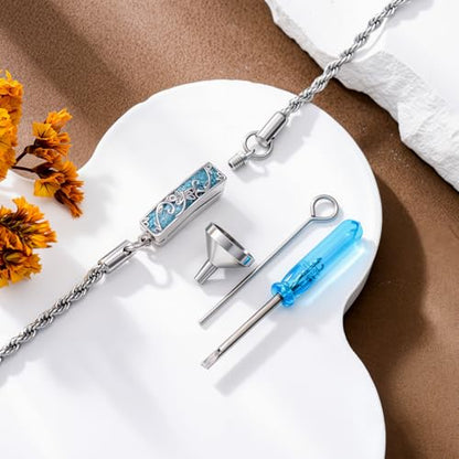 YYB Urn Bracelet for Ashes Hummingbird/Dragonfly/Butterfly/Sunflower Turquoise Locket Bracelet Cremation Memorial Jewelry Mothers Day Gifts for Women - color: Dragonfly