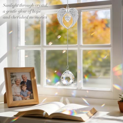 Memorial Sympathy Gifts for Loss of Loved One, Memorial Crystal Suncatcher | Heart-Wings Suncatcher for Mother Remembrance, Miscarriage & Bereavement Grief Gift Ideas for Loss of Mom Dad Husband Baby