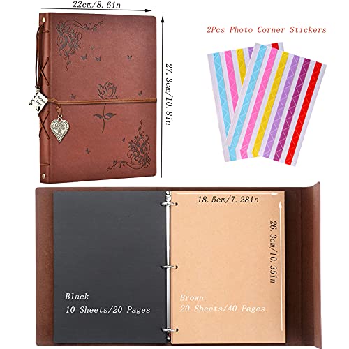 ZEEYUAN Scrapbook Album Leather Photo Album Memories DIY Scrap Book 10.8"x8.6" Large Family Photo Book Refillable 60 Pages for Anniversary Valentines Birthday Gifts Rose Brown - color: Rose Brown