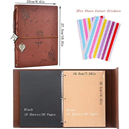 ZEEYUAN Scrapbook Album Leather Photo Album Memories DIY Scrap Book 10.8"x8.6" Large Family Photo Book Refillable 60 Pages for Anniversary Valentines Birthday Gifts Rose Brown - color: Rose Brown