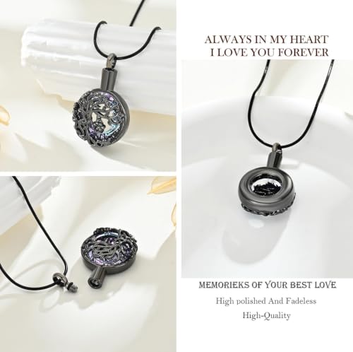 zeqingjw Pet Cremation Jewelry Tree of Life Urn Necklace for Ashes for Dog/Cat Funeral Ashes Keepsake Paw Print Urn Pendant Memorial Jewellery - color: Black-Purple