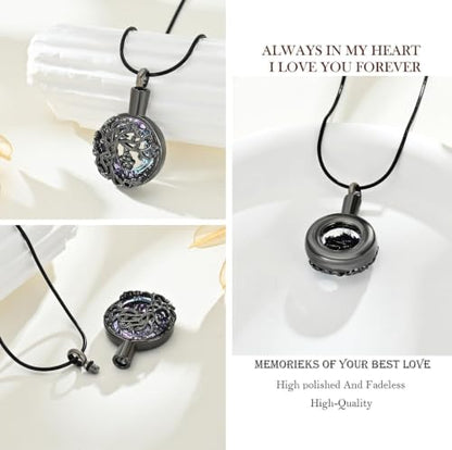 zeqingjw Pet Cremation Jewelry Tree of Life Urn Necklace for Ashes for Dog/Cat Funeral Ashes Keepsake Paw Print Urn Pendant Memorial Jewellery - color: Black-Purple