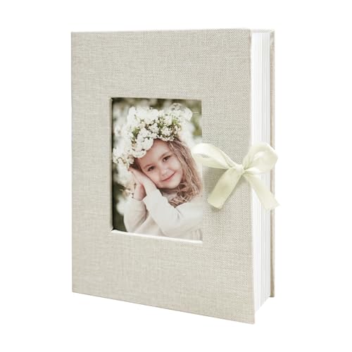 Photo Album 4x6 100 Pockets, Slip-in Picture Albums, Linen Cover Top Loader Vertical Pockets Albums for Baby, Kids Boy Girls, Wedding, Family, Anniversary, Beige - color: Beige, size: 100 Pockets white Bandage