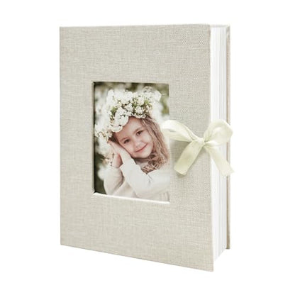 Photo Album 4x6 100 Pockets, Slip-in Picture Albums, Linen Cover Top Loader Vertical Pockets Albums for Baby, Kids Boy Girls, Wedding, Family, Anniversary, Beige - color: Beige, size: 100 Pockets white Bandage