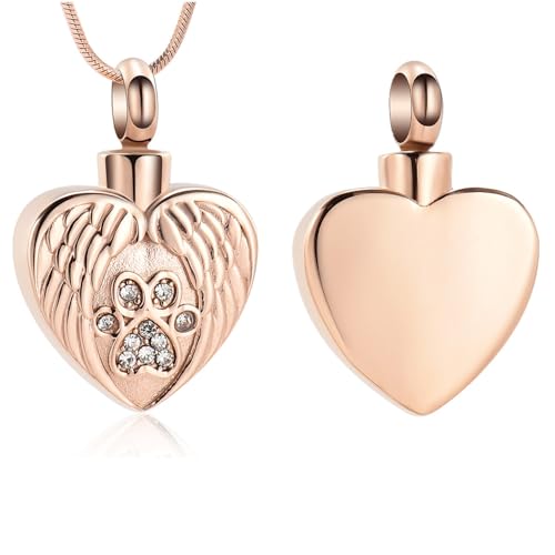 Heart Paw Print Urn Necklace for Ashes for Pet Stainless Steel Pendant - color: Customize