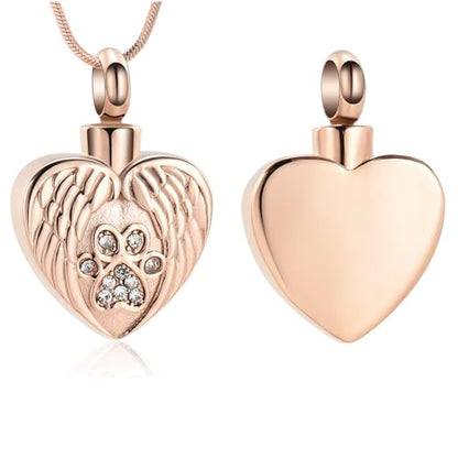 Heart Paw Print Urn Necklace for Ashes for Pet Stainless Steel Pendant - color: Customize
