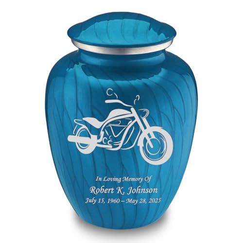 Embrace Motorcycle Urns for Human Ashes, Cremation Urns for Adult Ashes Men & Women, Cremation Urn for Home, 200 cu. in. Custom Single/Double-Sided Engraving (Pearl Racing Blue) - color: Pearl Racing Blue